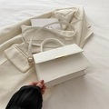 Minimalist white leather crossbody square bag with gold metal buckle and top handle - White