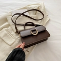 Borsa retrò marrone scuro con fibbia dorata a D e tracolla regolabile in pelle - Marrone