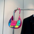 Vibrant pink contrast color hobo shoulder bag with geometric pattern and metal buckle - Rose Red