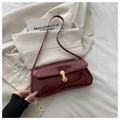 French style wine red patent leather shoulder bag with a sleek gold buckle closure - Red