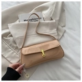 Sac baguette chic en cuir verni beige avec boucle dorée et finition brillante - Kaki Foncé