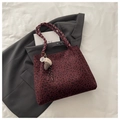 Dunkelrot-braune Shopper-Tasche mit Leopardenmuster, Webgriffen und Eichel-Anhänger - Mit Anhänger / Rot