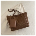 Braune Tragetasche mit Leopardenmuster im Set mit passender kleiner Tasche für Damen - Braun