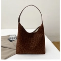 Borsa hobo retrò con stampa leopardata marrone in morbido tessuto effetto pelle scamosciata - caffè