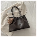 Sac cabas vintage marron foncé en simili cuir avec boucle et charme ours peluche - Avec Pendentif / café