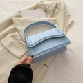 Minimalist sky blue flap handbag in premium faux leather with wide top handle - Blue