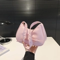 Pink ribbon bow shoulder bag in smooth PU leather with sweet crescent hobo design - Pink