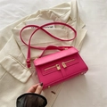 Retro vibrant rose red crossbody bag with golden padlock zipper and sleek faux leather - Rose Pink
