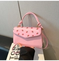 Borsa a tracolla rosa con stampa fragole e dettaglio manico con nodo intrecciato - Rosa