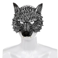Realistische Wolfsmaske in Silbergrau mit Pelztextur und Fangzähnen für Halloween Kostüme - Einheitsgröße / Wolfskopf / Silber