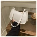 Minimalist white patent leather hobo bag for women with gold zipper and stylish shoulder strap - White