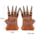 Brown furry monster claw gloves with black nails for werewolf cosplay, 27cm length - One Size / Coffee