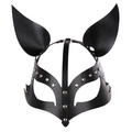 Máscara de gato negra en piel sintética con tachuelas y correas para fiesta de cosplay - Talla única / Negro