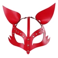 Máscara de zorro en cuero rojo con remaches plateados para cosplay y baile de máscaras - Talla única / Rojo