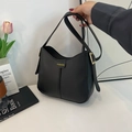 Chic black matte leather shoulder bag with gold 'FASHION' lettering and adjustable strap - Without Pendant / Black
