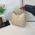 Minimalist cream white shoulder bag with gold fashion plate and sleek half-moon shape - Without Pendant / Off White