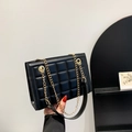 Classic black quilted underarm bag with gold chain strap and padded texture finish - Black