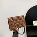 Brown quilted chain shoulder bag with vintage square embossing for casual summer style - Brown