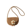 Minimalist woven saddle bag for kids with khaki cotton rope and white sun flower charm - Brown
