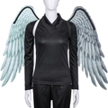 Light blue-grey angel wings costume with feather texture and elastic straps for cosplay - One Size / Black and White Angel Wings