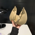 Minimalist beige crescent hobo bag with top handles and elegant stitching detail - Khaki