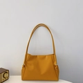 Bolso tote minimalista grande amarillo mostaza de cuero sintético con correas - Marrón