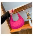 Fuchsia crescent moon shoulder bag with crocodile pattern and silver metal hardware - Crocodile / Rose Red