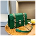 Green crocodile-textured square chain shoulder bag with U-shaped gold metal buckle - Green