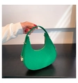 Detail of green felt crescent hobo bag with golden hardware and adjustable top handle - Felt Smooth / Green