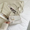 Elegante bolso de mano trapezoidal beige con hebilla grande y correa ajustable - Blanco Roto