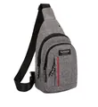Zaino monospalla grigio da uomo con zip rossa decorativa e foro per auricolari - Grigio