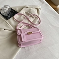 Mini light pink square crossbody bag in textured PU leather with gold ring lock - Pink