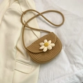 Borsa a tracolla in corda di cotone marrone con decorazione floreale di margherita - Marrone