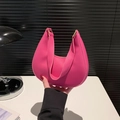 Minimalist bright pink hobo bag with half-moon shape and gold metal buckle detail - Rose Red