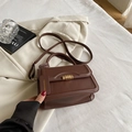 Retro dark brown matte leather mini square bag with golden swivel lock and strap - Brown