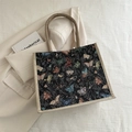 Lunch-Tasche aus Canvas im Ins-Stil mit Vintage Jacquard-Muster bunter Schmetterlinge - Schwarz