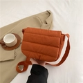 Caramel quilted puffer crossbody bag with matching wide fabric shoulder strap - Orange