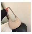Beige faux crocodile leather half-moon shoulder bag with minimalist embossed texture - Khaki
