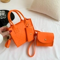 Three-piece orange felt bag set with diamond quilting and gold-tone metal hardware - Three-Piece Set / Orange