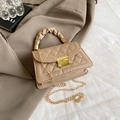 Beige quilted shoulder bag with ruched handle and elegant gold chain strap - Khaki