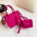 Three-piece rose red felt handbag set with quilted texture and gold chain straps - Three-Piece Set / Rose Red