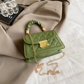 Quilted green crossbody bag with white stitching, pleated handle, and gold chain strap - Green
