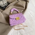Purple quilted faux leather handbag with ruched handle and golden chain strap - Purple