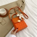 Orange mini square bag with quilted checkerboard pattern and heart-shaped gold lock - Orange