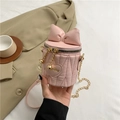 Pink mini bucket bag with quilted PU leather, bow detail and Lucky Day heart patch - Pink