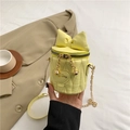 Yellow bucket crossbody bag with quilted PU leather, a bow accent, and gold chain strap - Yellow
