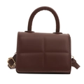 Fashionable dark brown quilted PU leather handbag with top handle and crossbody strap - Brown