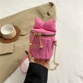 Sac cylindrique rose avec grand nœud en cuir et écusson en forme de cœur - Rose rosé