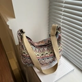 Böhmische gewebte Tragetasche mit bunten Wellenmustern und verstellbarem beigem Gurt - Einzelne Tasche / Rosa