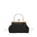 Elegante bolso de noche vintage negro de jacquard con asa dorada y correa de cadena - Negro
